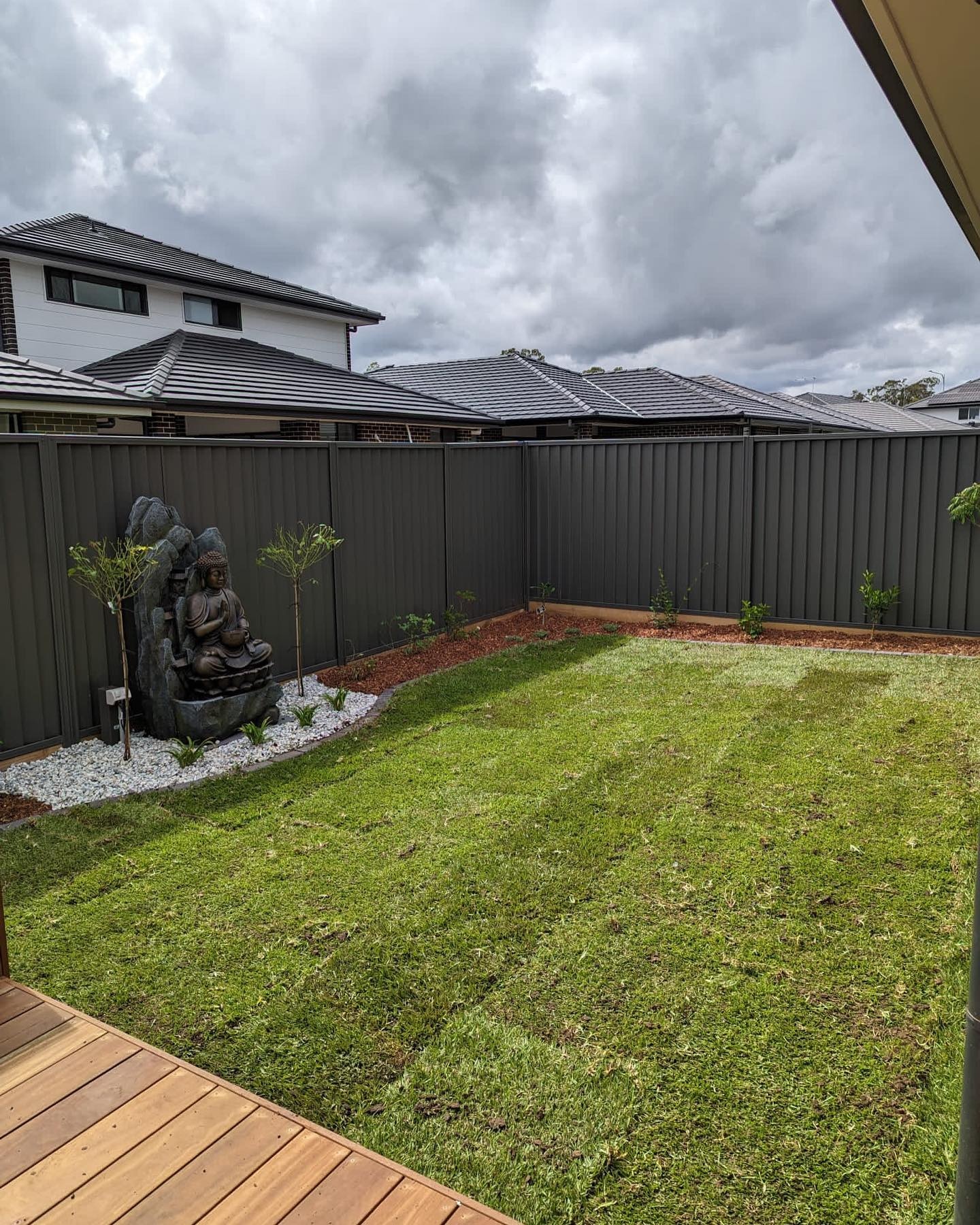 Colorbond fencing in newly landscaped backyard