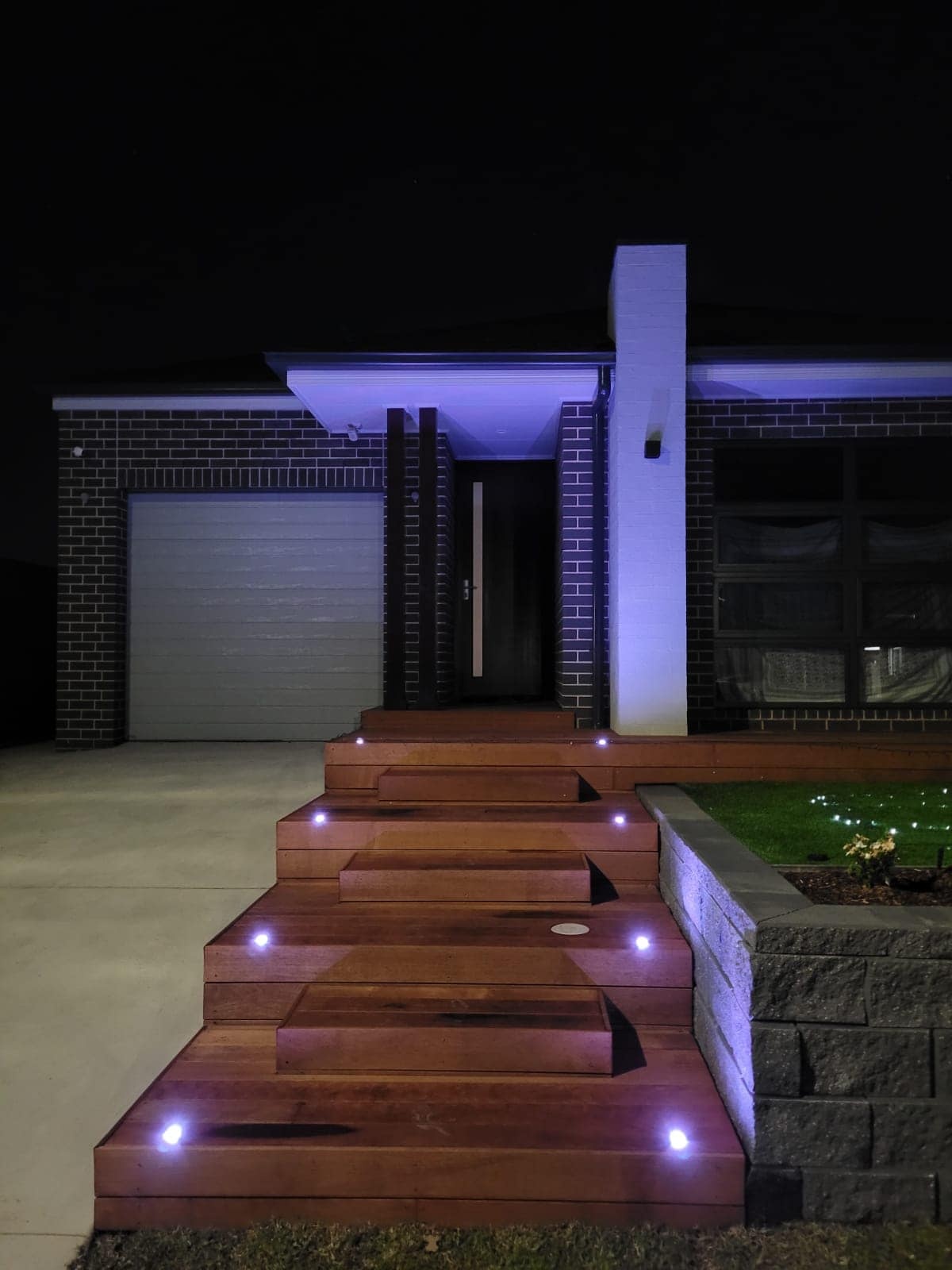 Timber front steps with lighting