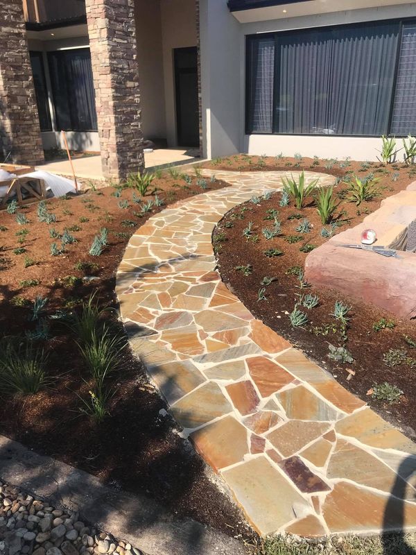 Rock work style paved walking path