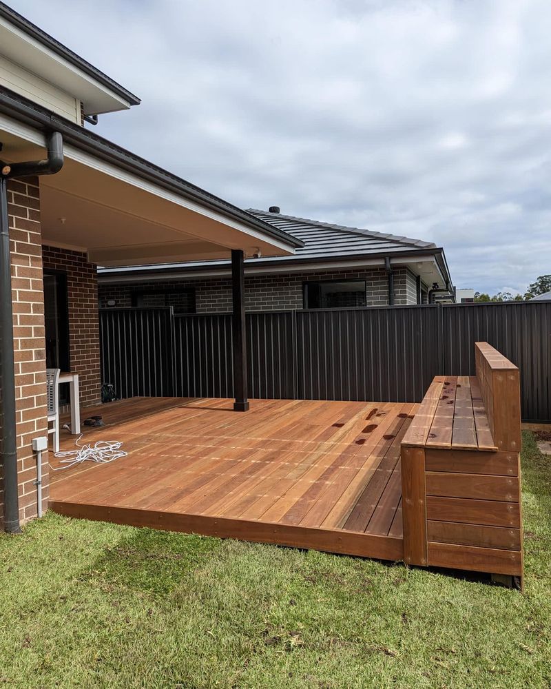 Backyard wooden decking entertainment area