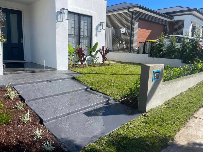 Front yard turfing and concrete steps. Landscaping work completed by Ultimate Landscapes & Construction in South West Sydney.