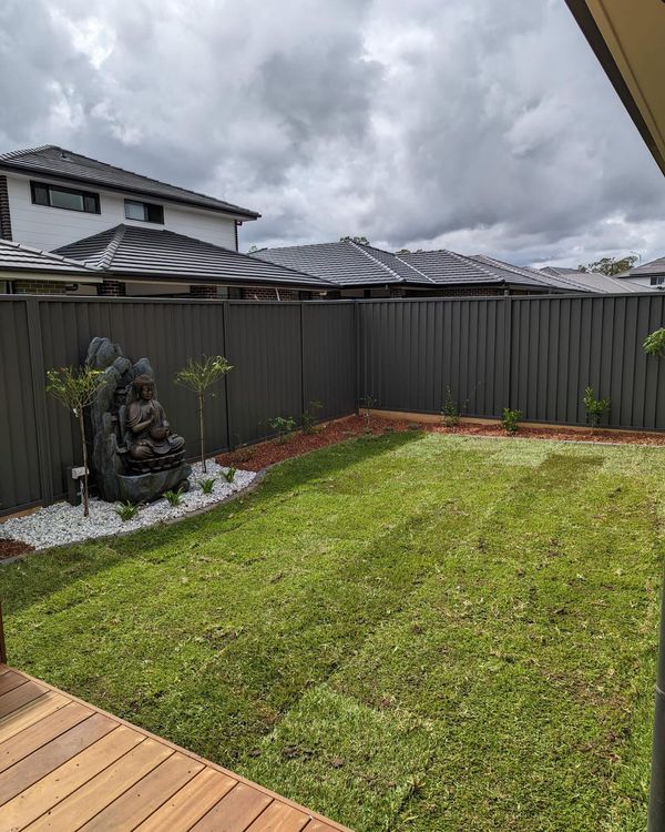 Colorbond fencing in newly landscaped backyard